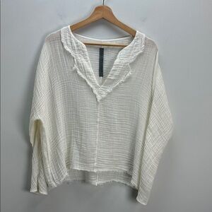 Raquel Allegra Gauze Top White Cotton Lightweight Beachy Handmade USA Medium